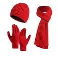 thumbnail image 2 of Solid Color Winter Knit Set, Cuffed Beanie with Thick Scarf and Gloves, 3-Piece Fleece Lined Set, Cold Weather Accessories, Matching Gift Set Red, 2 of 4