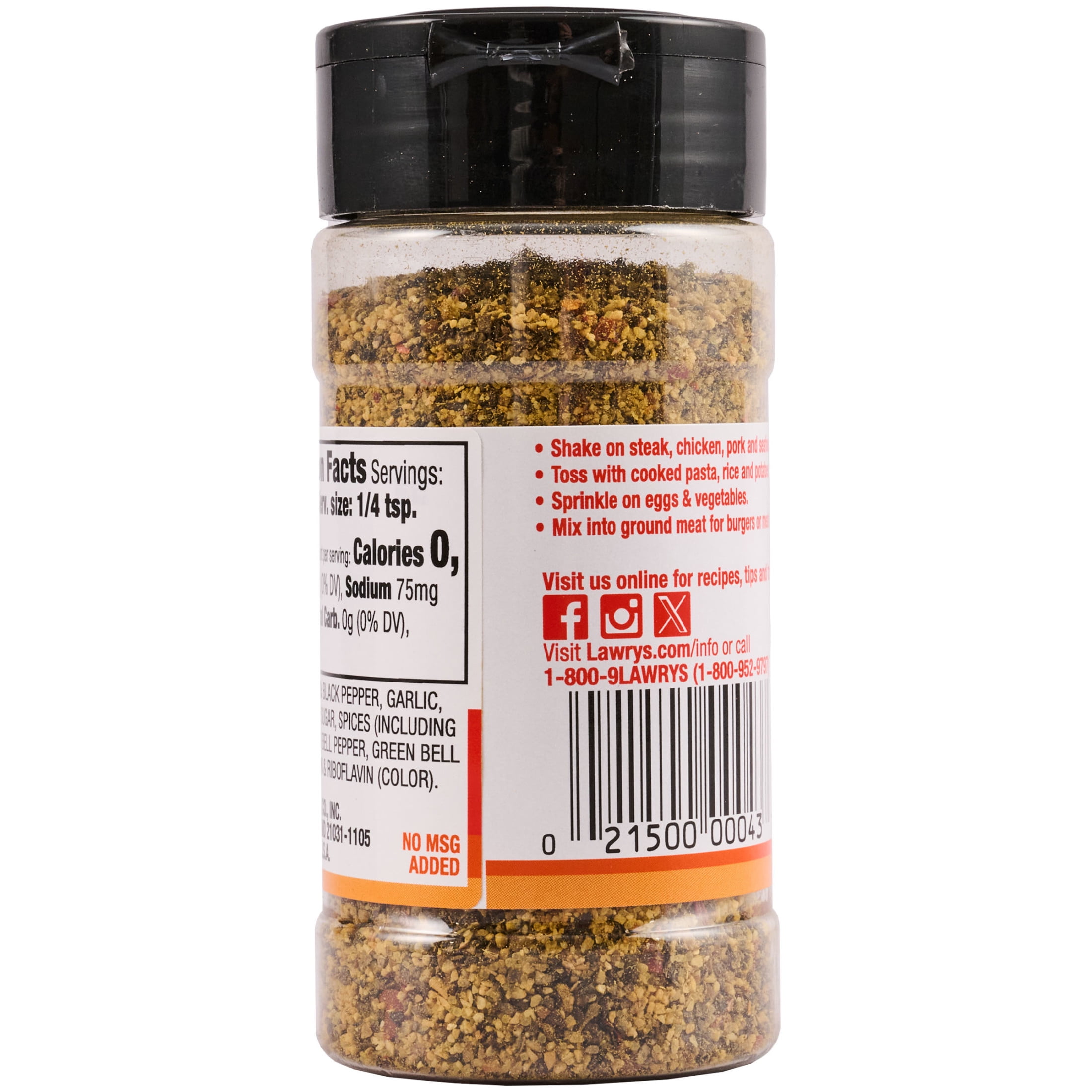 (3 pack) Lawry's Kosher Garlic Pepper, 2.6 oz Bottle