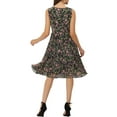 thumbnail image 3 of INSPIRE CHIC Women's Dress Summer Floral A-Line Knee Length Sleeveless Pleated Midi Dress S Black, 3 of 6