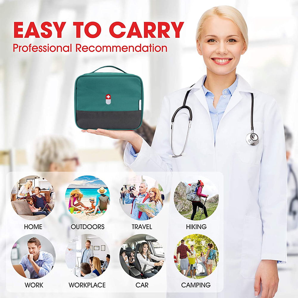 Zippered First Aid Bag Medication Organizer Emergency Empty Pouch Carrier  With Oxford Cloth Travel Medicine Pill Case With Handle Medical Embroidered