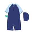 thumbnail image 3 of Bellafa Baby Boys Zipper Swimsuit Rash Guard Sets UPF 50+ One Piece Bathing Suit with Hat 1-7Y Toddler Beach Surf Swimwear, 3 of 8