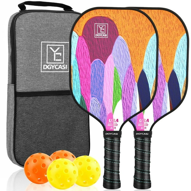 Pickleball Paddles Set Of 2 + 4 Balls + Bag, Fiberglass Lightweight Rackets, For Women & Men (Orange)