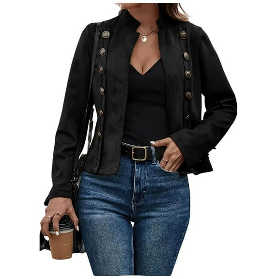 Faux Suede Jackets for Women Open Front Cropped Jacket Casual Double Breasted Fitted Suit Fashion Office Outwear