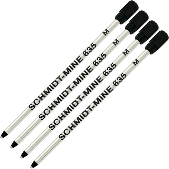 Schmidt 635 D1 Mine Ballpoint Refill - Black Ink - Medium Tip 0.7mm - Pack of 4 (with Plastic End Cap)