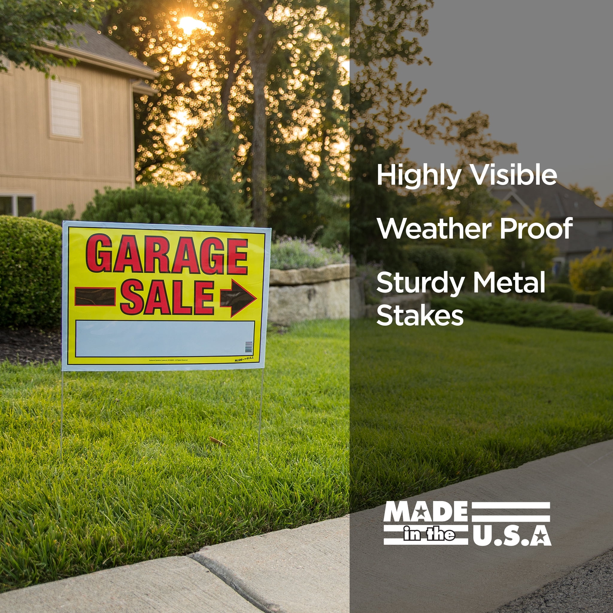 Sunburst Systems 3925 Large Double-Sided Garage Sale Sign with Metal U-Stake, 22"W x 32"H (Assembled)