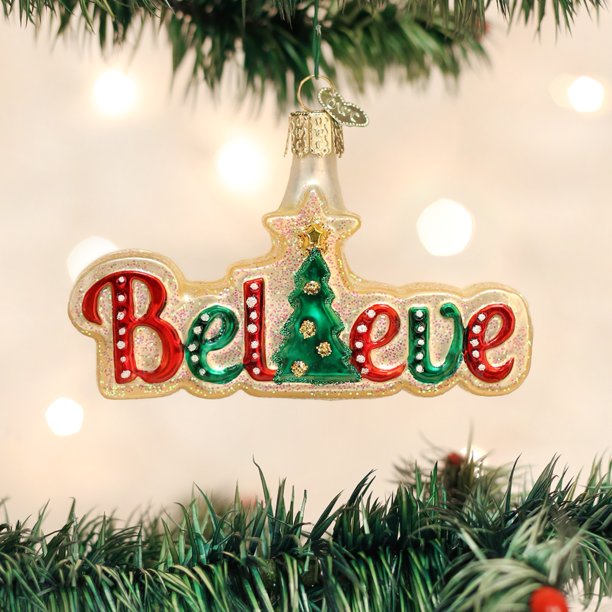 Old World Christmas Believe Word Glass Ornament Decoration 36180 FREE