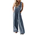thumbnail image 2 of Vhkiploz Plus Size Wide Leg Jumpsuits for Women's One-Piece Summer Beach Overalls Solid Color V-Neck Sleeveless Rompers with Pockets, 2 of 8
