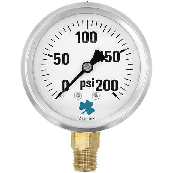 Zenport LPG200 Glycerin Liquid Filled Pressure Gauge, 200 PSI