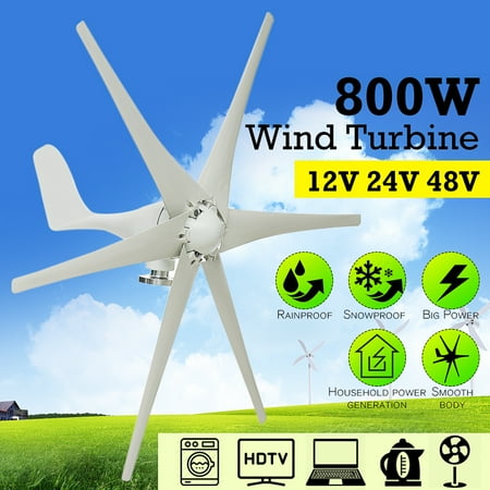 - Max 800W Wind Turbine Generator 12V/24V/48V 6 Nylon Fiber Blades Windmill Power Generator Green Energy