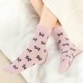 thumbnail image 2 of Women's 3-Pack Fuzzy Crew Socks with Allover Bow Pattern Soft Cozy Knit Winter Sock Set - Light Pink, 2 of 2