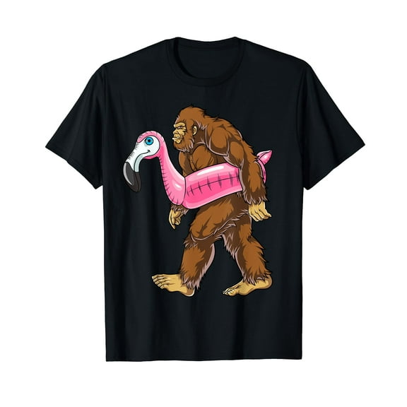 Pool Party Bigfoot Flamingo Men Women Sasquatch Pink Float T-Shirt