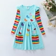 thumbnail image 2 of Mikilon Toddler Girls Long Sleeve Dress Stripe Rainbow Ruffle Cotton Casual Tunic Shirt Fall Winter School Dress, 2 of 9