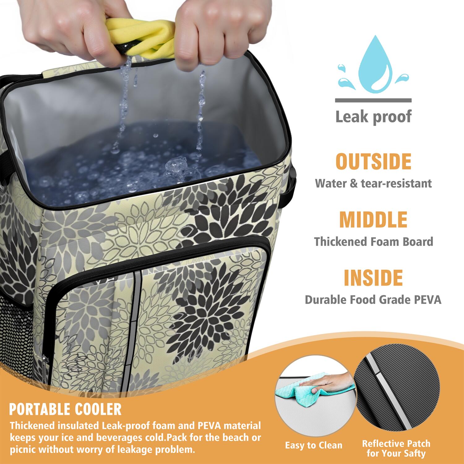 Travel Cooler Bag - Boho Bohemia Pioneer Flower Art Camping Beer Cooler Backpack with Bottle Opener- Waterproof Insulated Picnic Backpacks - Cooler Bag for Beach