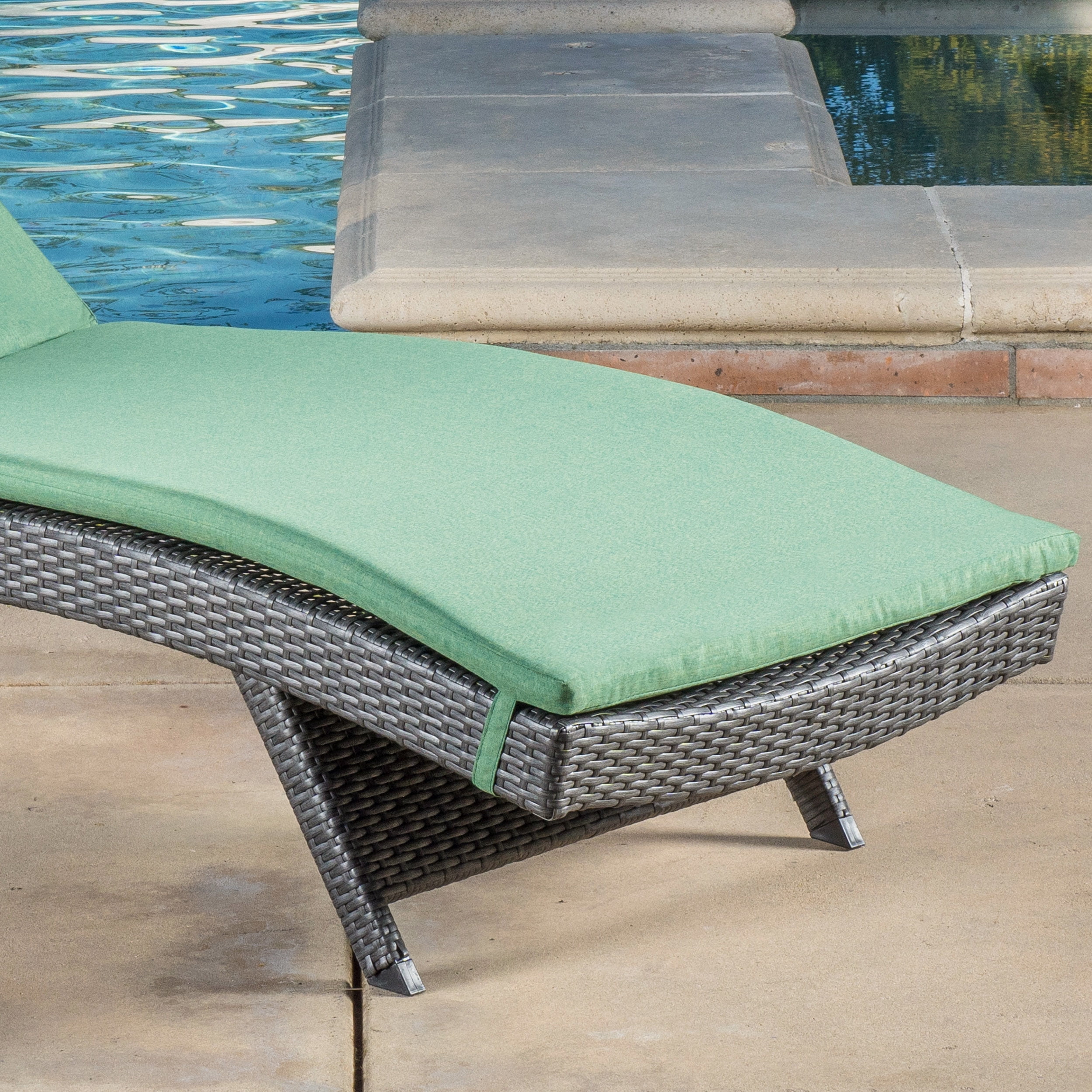 Anthony Outdoor Wicker Adjustable Chaise Lounge with Cushion, Grey, Jungle Green