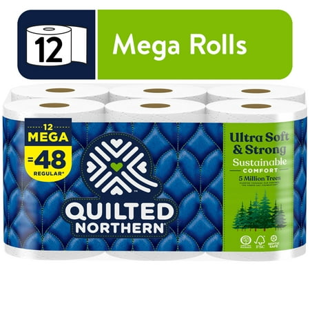 Quilted Northern Ultra Soft & Strong 12 Mega Rolls, 5X Stronger*, Premium Soft Toilet Paper