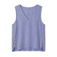 thumbnail image 4 of Dressy Tank Tops for Women Solid Color Casual V Neck T Shirt Side Buttons Sleeveless Blouse Summer Cotton Linen Casual Top, 4 of 7