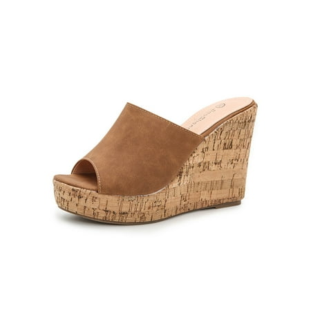 

SIMANLAN Womens Platform Sandal Peep Toe Sandals Slip On Casual Shoes Women Lightweight Summer Shoe Ladies Beach Slides Brown 5