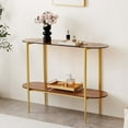 thumbnail image 3 of Rectangle Coffee Table Mid-Century Modern Design L W x H for Living Room - Structure Amber Glass Top and Walnut MDF Shelf Sleek Conical Metal Legs with Gold Finish, 3 of 9