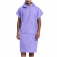 thumbnail image 2 of Mifsaly Mens Hooded Towel Poncho Robe Solid Quick Dry Absorbent Changing Robe Lightweight Surf Swim Bathrobe for Swimming Surfing Beach Purple,Free Size, 2 of 6