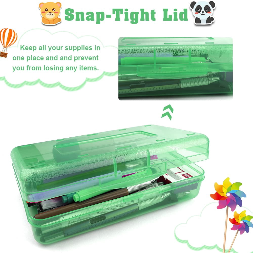 Pencil Box, Large Capacity Clear Pencil Case, 1 Pack Hard Pencil Case, Clear Crayon Box with Snap-tight Lid Stackable Design, Plastic Storage Box for Office Supplies, Pink