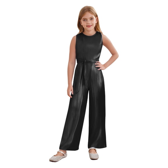 inhzoy Girls Sparkly Jumpsuit Dressy Glitter Metallic Sleeveless Wide Leg Long Pants Formal Dance Romper Black 10