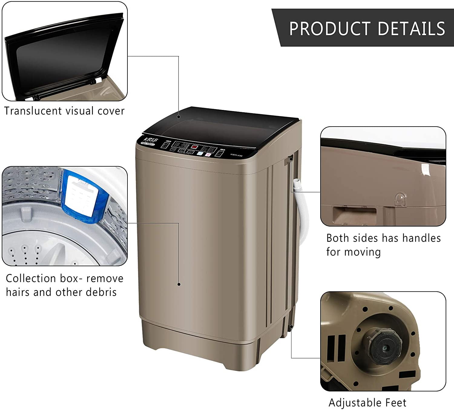 Buy FullAutomatic Washing Machine 15.6 lbs Krib Bling Portable Compact Laundry Washer with