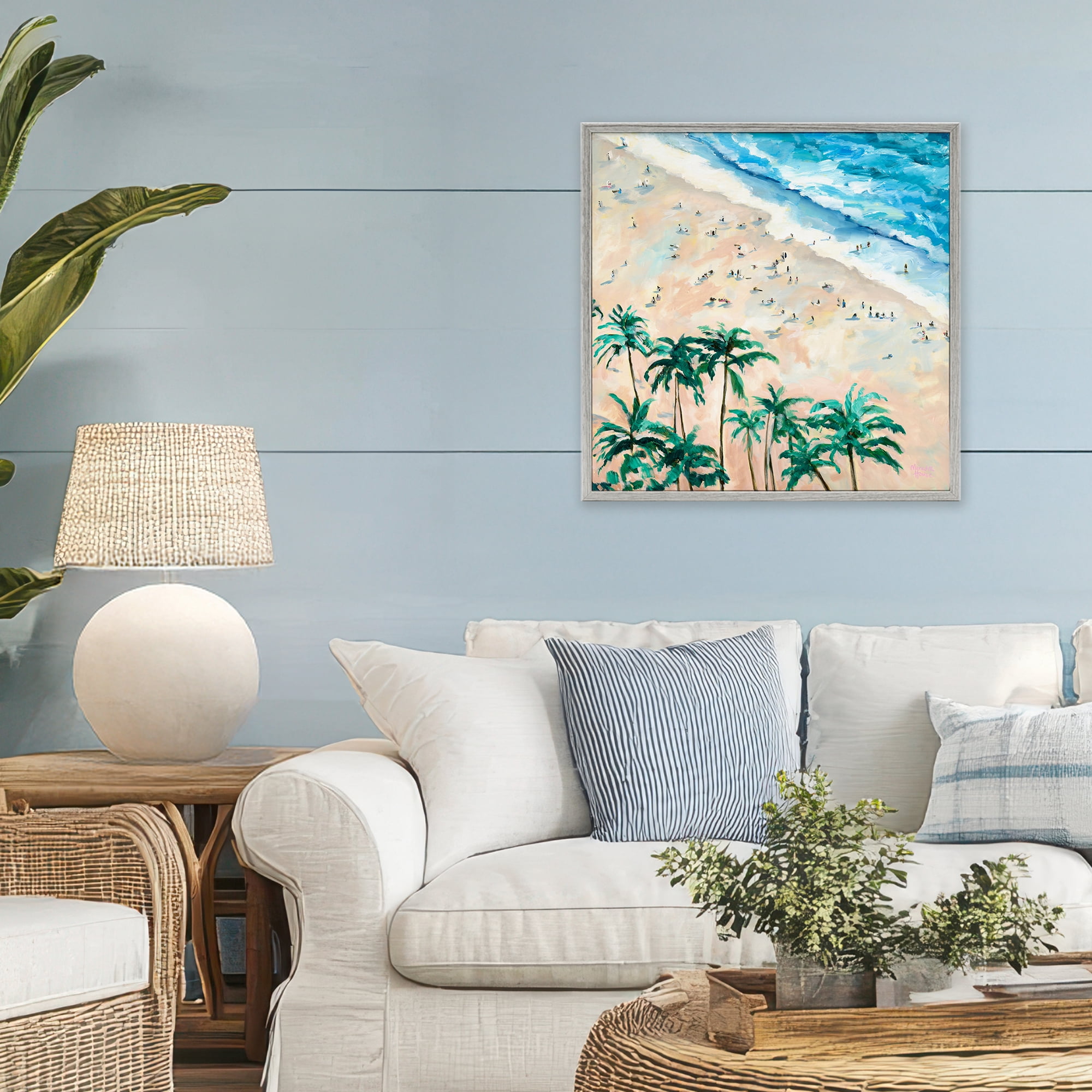 Stupell Industries Waikiki Beach Overview Gray Framed Giclee Art, design by Meredith Howse