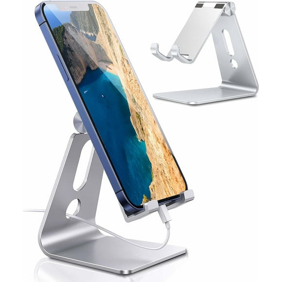 Soporte para Celular, Universal Multiángulo Ajustable, Plegable de Aluminio, Compatible con iPhone 16/15/14/13 Pro MAX, Galaxy S24 S23 S22 Ultra, Huawei, Redmi (Plata),Plata