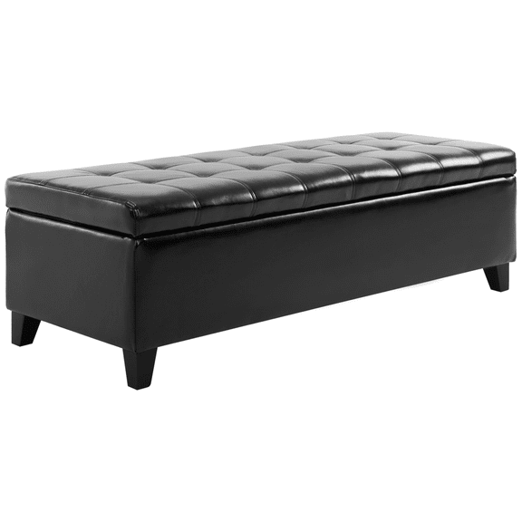 51" Storage Ottoman Bench, Faux Leather Lift Top Chest, Tufted Ottoman for Living Room Entryway, Black