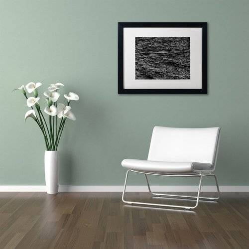 Trademark Fine Art "Shale Abstract in Black and White" Canvas Art by Kurt Shaffer, White Matte, Black Frame