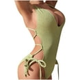 thumbnail image 5 of Elainilye Fashion Women's One Piece Swimsuits Tummy Control Bathing Suit Sexy V-Neck Short Sleeve Fold Solid Color Swimsuit,Green, 5 of 6