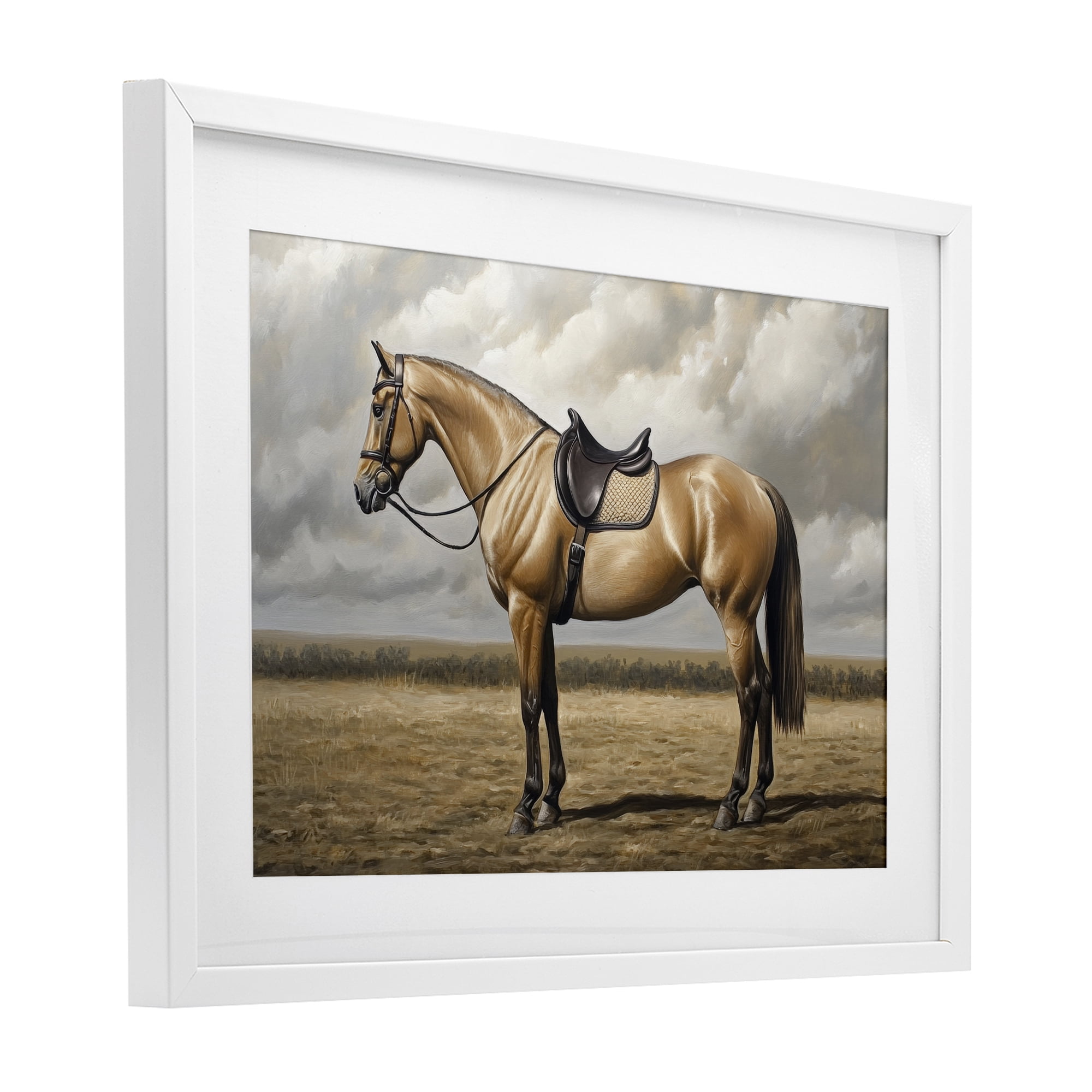 Stupell Industries Shiny Mare Saddled Up White Framed Print Under Glass, design by Petal Prints Design