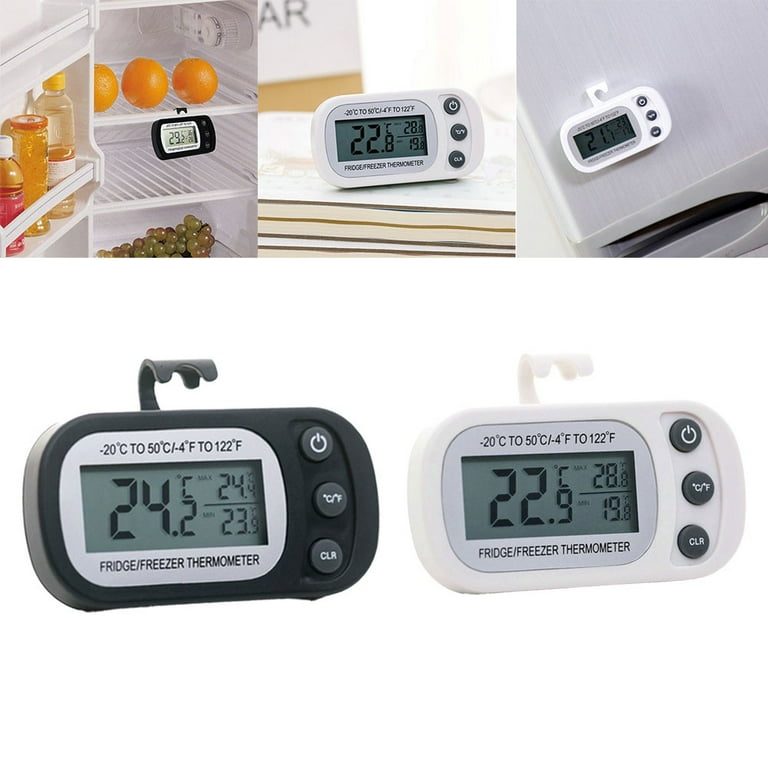 Refrigerator Fridge Thermometer Digital Freezer Room Thermometer  Waterproof, Max/Min Record Function with Large LCD Display (General, White,  2)