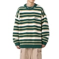 thumbnail image 1 of MIASHUI Tricot Épais à Rayures Color Block pour Hommes Style Japonais Vintage Col Rond Cardigan à Manches Longues Vert,TTG, 1 of 6