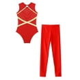 thumbnail image 6 of inlzdz Sleeveless Shiny Rhinesstone Gymnastics Letoard for Girls Ballet Dance Bodysuit with Leggings Red 6, 6 of 7