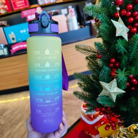 

Portable Water Bottle Large Capacity Water Bottle Gradient Frosted Water Bottle Straw Cup Bounce Lid Water Bottle Outgoing Travel Water Bottle Water Bottle with Time Scale for Home Office School Gym