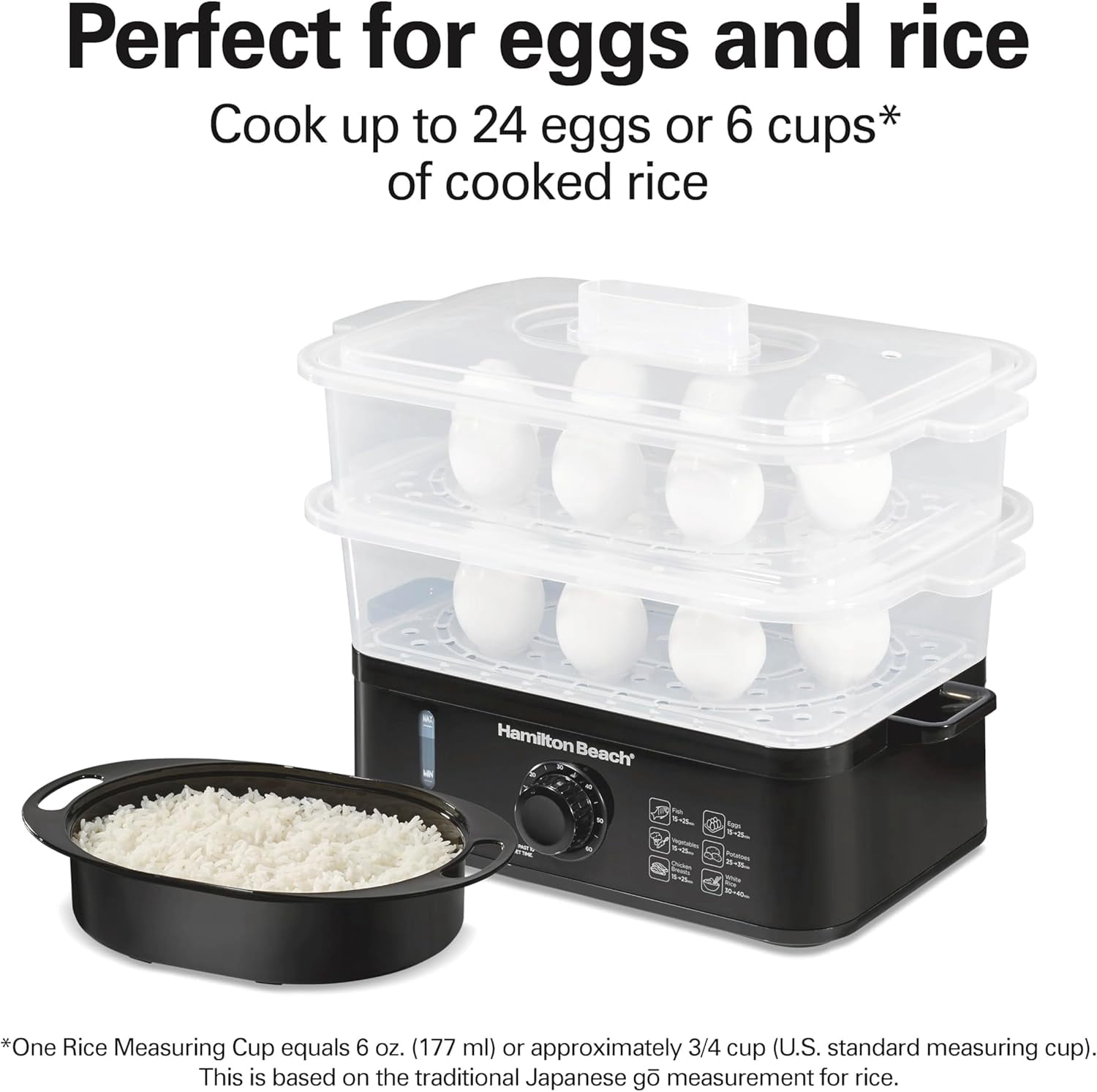 Electric Food Steamer with 3 Stackable Tiers for Eggs, Rice & Vegetables - 9.5 Quart Capacity, Auto Shutoff, Black