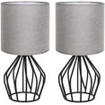 thumbnail image 1 of 2pcs Modern Bedside Table Lamp Black Frame Base Gray Lampshade, 1 of 5