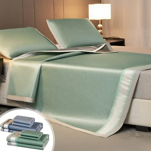Ice Silk Cool Bed Sheet Set | Soft Breathable Mat with Pillowcase | Moisture Wicking Material | Summer Cooling Blanket | 78.7x35.4 in | Blue Green | 2 Piece