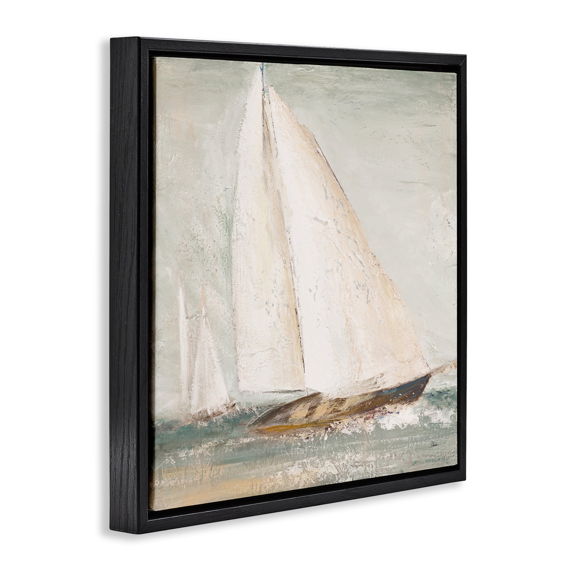 Stupell Industries Vintage Splashing Sailboat Transportation Painting Black Floater Framed Canvas Art Print Wall Art, 25 x 25