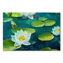 Elephant Stock Lily Pad Flower Wall Art - Horizontal Canvas Wall Art - Dining Room Wall Decor - Floral And Botanical Canvas - Beige And Gold Decor - 48" x 32"