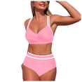 thumbnail image 2 of Duqingm Swimsuit for Women Women's Bikini Sets Two Piece Swimsuit V Neck Halter Back Self Tie Low Rise Bottom Pink,XL, 2 of 7