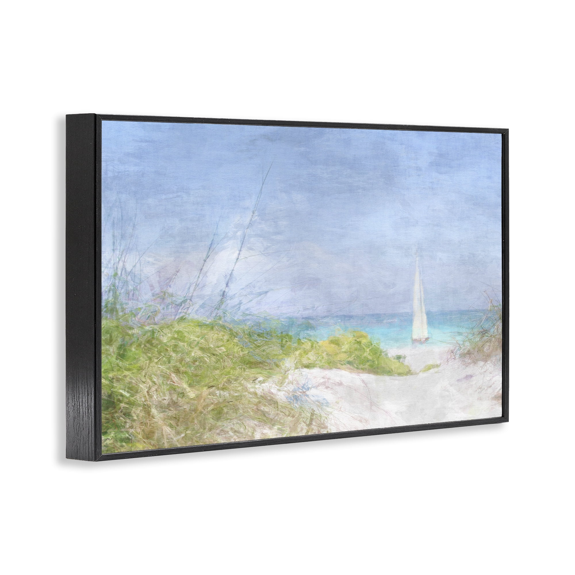 Stupell Industries Solitary Yacht Seascape Coastal Painting Black Framed Art Print Wall Art, 30 x 20