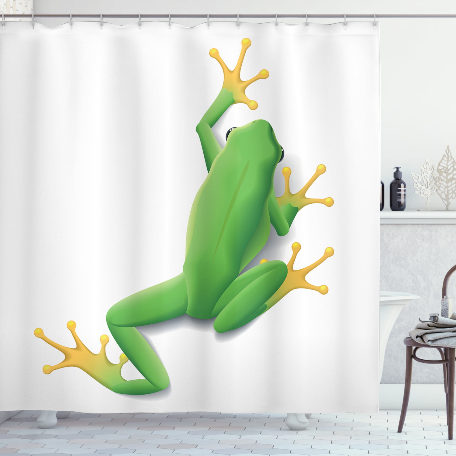 Watercolor Glasses Frog Polyester Fabric Shower Curtain Bath Accessory Sets 