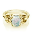 thumbnail image 2 of Gem Stone King 0.60 Ct Oval Cabochon White Simulated Opal 18K Yellow Gold Plated Silver Ring, 2 of 5