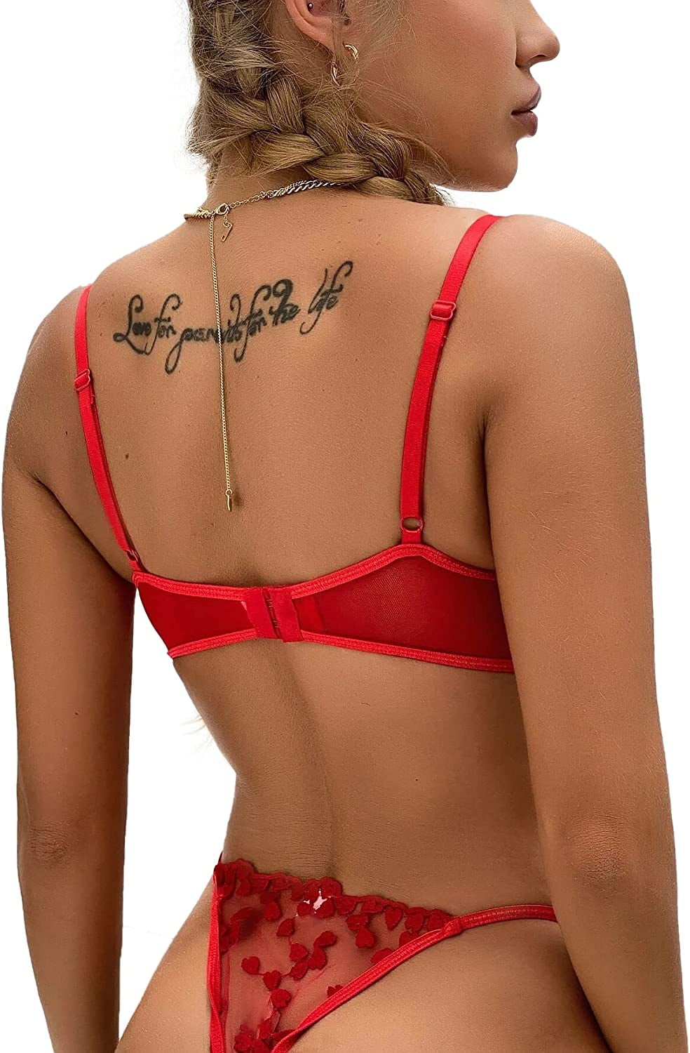 Lilosy Sexy Underwire Push Up Strappy Embroidered Mesh Sheer Lingerie Set  for Women Bra and Panty 2 Piece 