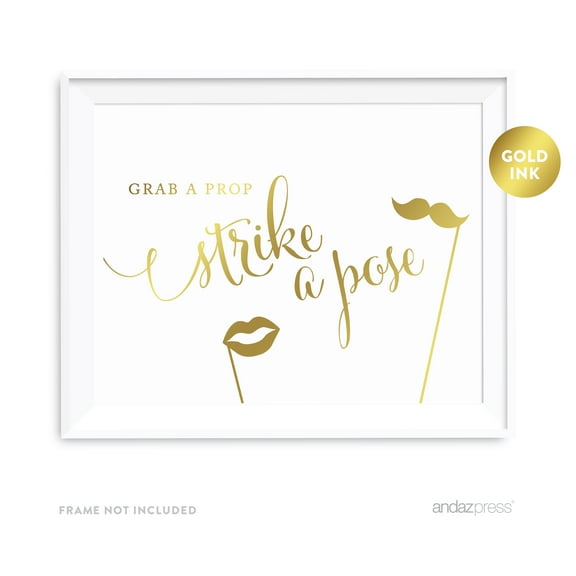 Grab A Prop & Strike A Pose Metallic Gold Wedding Party Signs