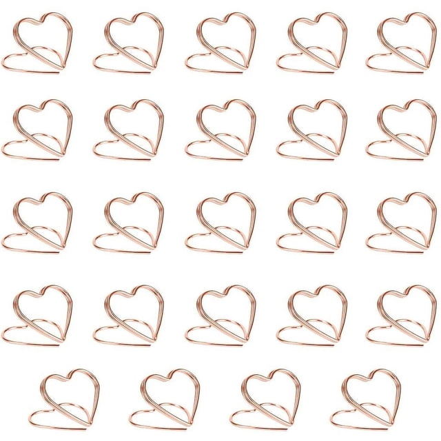 Durable Metal Place Card Memo Holder For Wedding Reception, Heart Shape Design With Elegant Spiral Base In Rose Gold, Multifunctional Use Resuable Accessory For Table Centerpieces 24 PCS