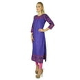 thumbnail image 3 of Bimba Women Cotton Purple Kurta Kurti Ethnic Ikat Print Indian 3/4 Sleeve Top Tuni, 3 of 6