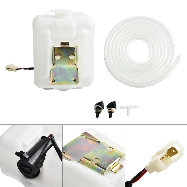 2Pin Car Windshield Washer Reservoir Bottle Tank w/12V Pump Hose Jet Universal